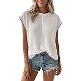 winkbay Women's Crew Neck Cap Sleeve Sweater Vest Dressy Casual Loose Knit Vintage Work Tops