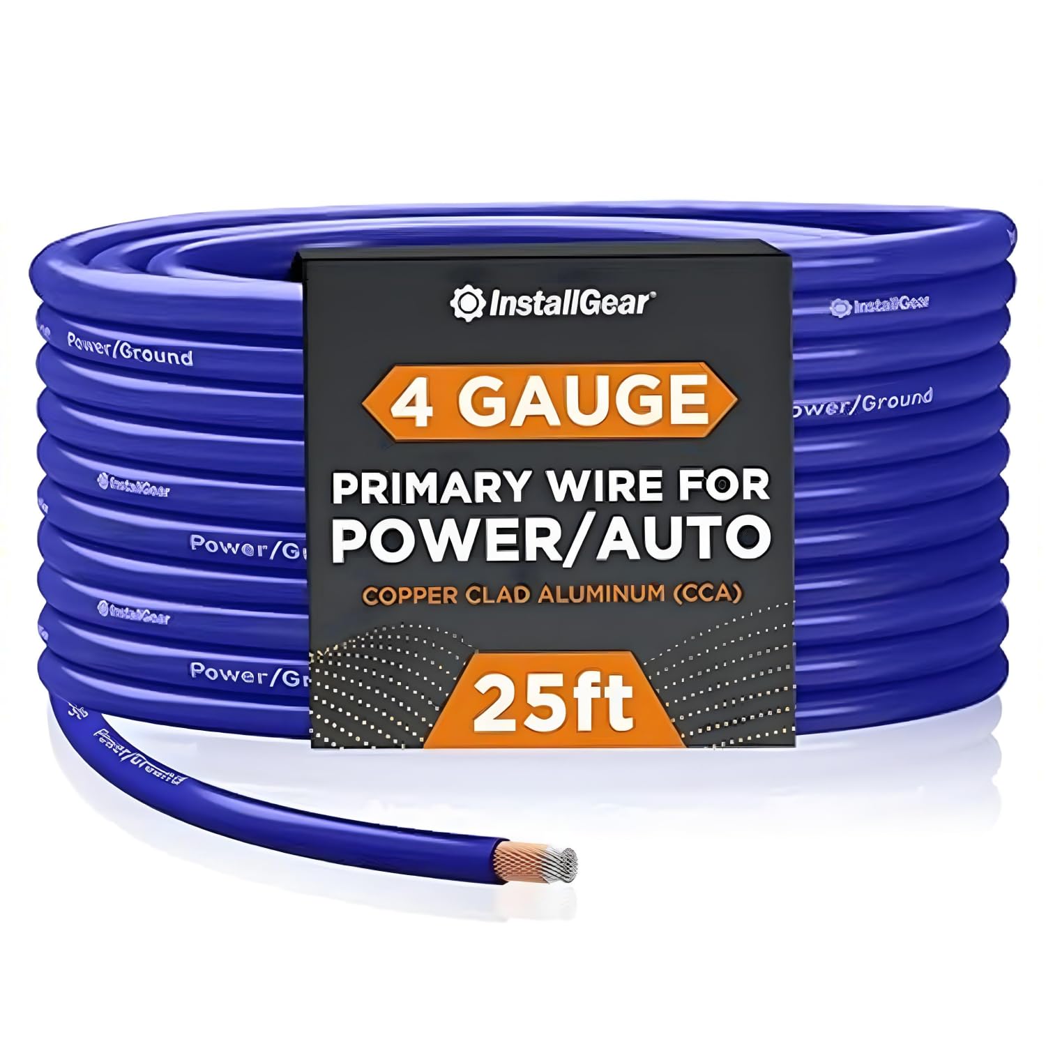 Photo 1 of InstallGear 4 Gauge Wire (25ft) Copper Clad Aluminum CAA - Primary Automotive Wire, Car Amplifier Power & Ground Cable, Battery Cable, Car Audio Speaker Stereo, RV Trailer Wiring Welding Cable 4ga