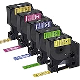 RAEMALL Replacement for Dymo D1 Label Maker Refills 2056090 2056091 2056094 2056098 2056121 Gold/Pink/Purple/Green/Blue Glitter Labeling Tape Use for LabelManager 160 Label Maker, 5 Pack