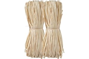 Qyueyue Natural Raffia Paper Ribbon- 2PCS Raffia Straw for Crafts Straw Weaving or Bouquets Decoration,Wrapping Christmas,Birthday Raffia Grass Gift Wrap Ribbon