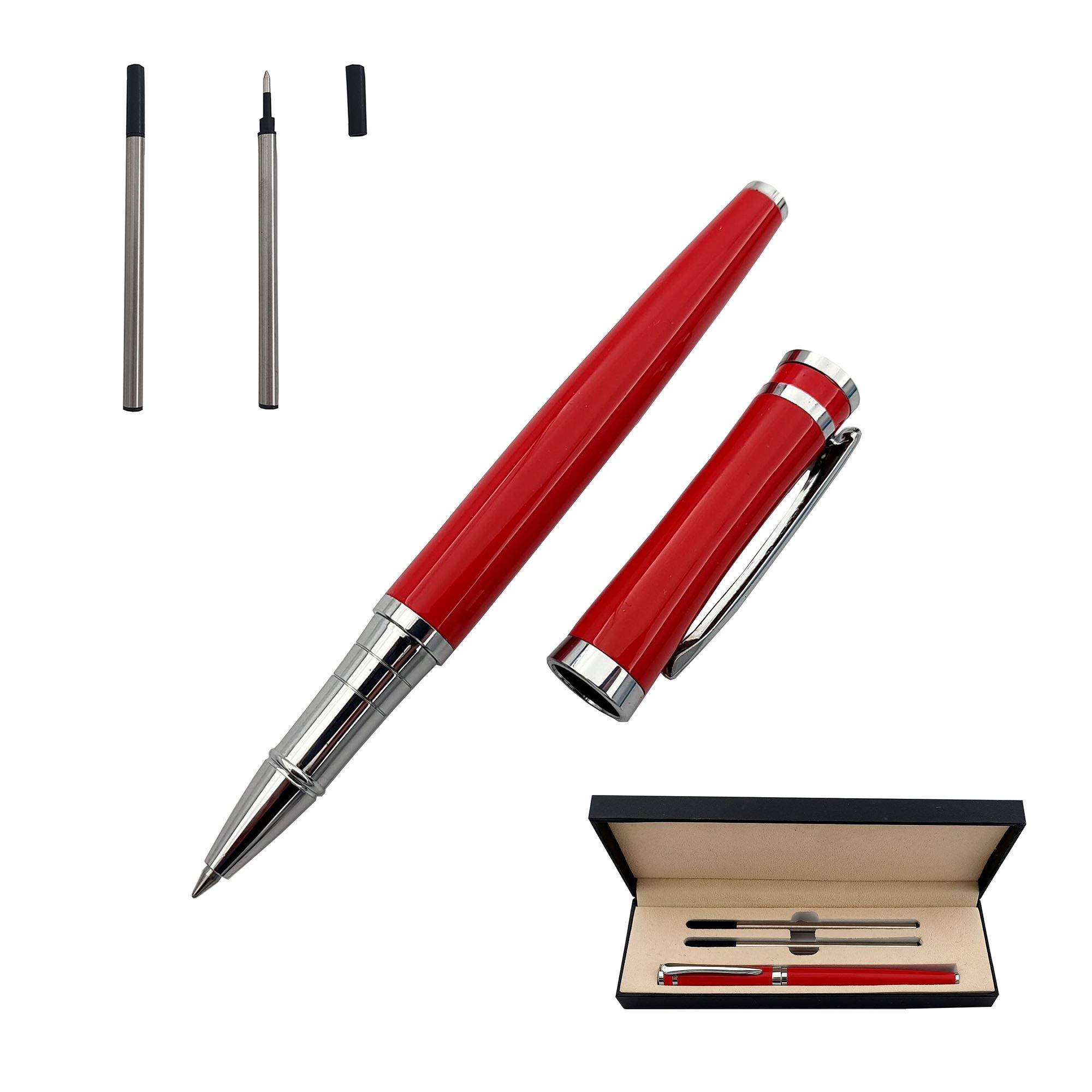 Accod Fashion Ballpoint Pen Student Gel Pen Metal Ballpoint Pen Signature Pen with Two Replaceable Refills Nice Gift for Family and Friend-Gift Box (Red)