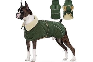 Kuoser Dog Winter Coat Waterproof Dog Snow Jacket, Warm Fleece Lined Pet Turtleneck Snowsuit Puppy Cold Weather Coats with Harness Hole, Adjustable Winter Vest for Medium Large Dogs, Green, L