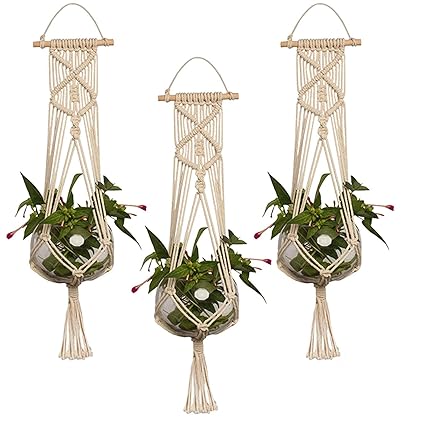 Hanging Planters Patio Lawn Garden Mkono Macrame Plant Hangers 4 Pcs Indoor Outdoor Hanging Planter Basket Jute Rope Flower Pot Holder Boho Hippie Style