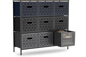 Iirios Dresser for Bedroom with 9 Drawers, Tall Dresser for Storage and Organization, Modern Chest of Drawers for Closet, Living Room, Nursery, Entryway, Wooden Top, Fabric Drawers