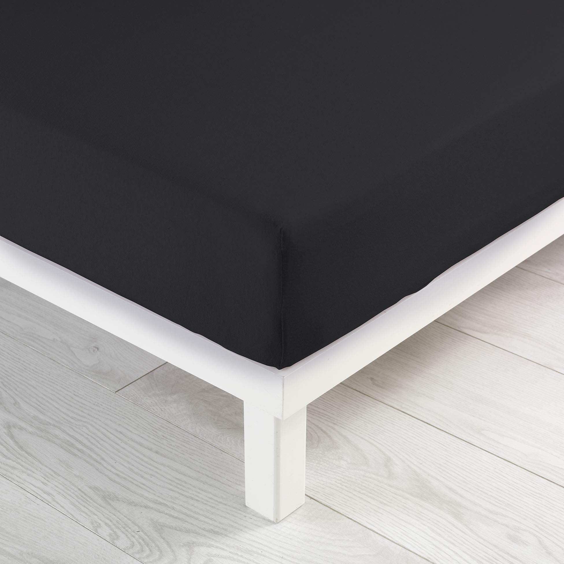 Douceur d'Intérieur Double Fitted Sheet, Cotton, Charcoal, 140 x 190 CM