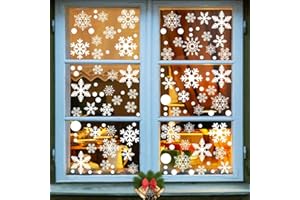 GonLei 180 PCS Christmas White Snowflake Window Clings Winter Xmas Holiday Snowflake Decoration Fairyland Frozen Party Decoration Window Stickers Snowflake New Year Supplies
