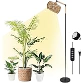 HMVPL Grow Lights for Indoor Plants Full Spectrum, Plant Lights for Indoor Growing with 20W COB Grow Blub, Rattan Shade, Timer, Standing Tall Grow Lamp for Middle Large Plants(75'', Height Adjustable)