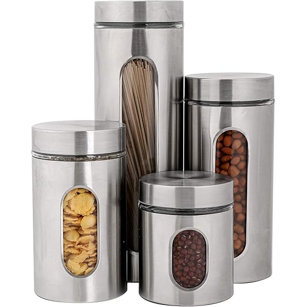 Mimorou 6 Pack Kitchen Canisters Set 20 oz Airtight Coffee Sugar Tea Candy  Storage Jars with Window Glass Stainless Steel Containers with Lids for