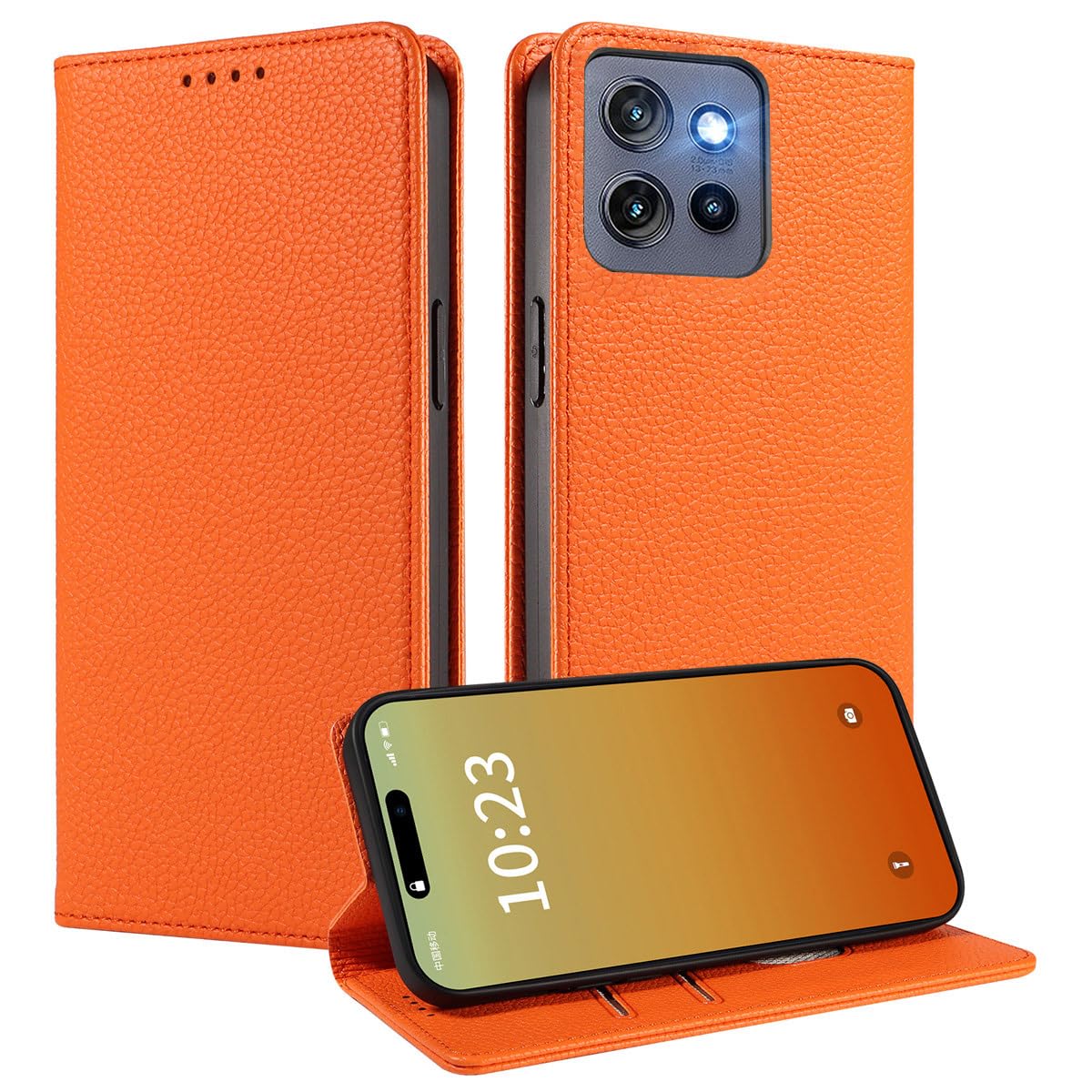 MOJIA Case for Motorola Edge 50 Neo, Premium PU Leather Wallet Flip Phone Cover, Card Holder, Orange
