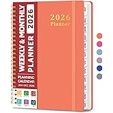 2026 Planner, Weekly and Monthly Calendar Planner, January 2026 - December 2026, Hardcover 2026 Calendar Book with Tabs For Women & Men, Inner Pocket, Spiral Bound, Perfect for Office Home School Supplies - A5 (6.3" x 8.5"), Coral