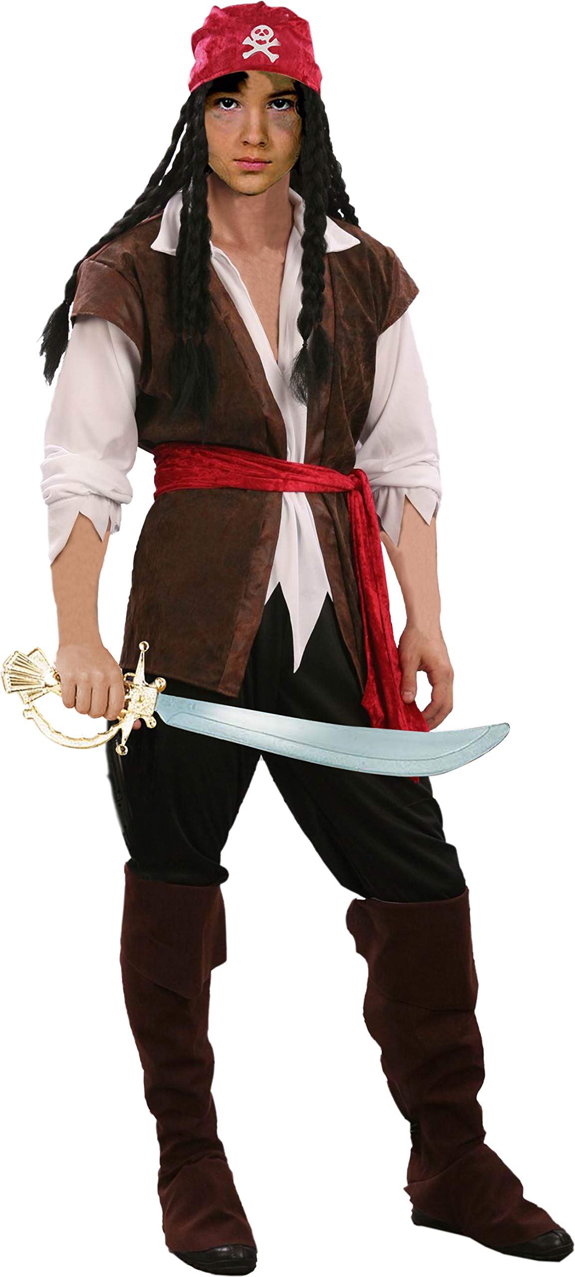 Ciao 27023.5-7 Pirate Jack Child Costume (Size 5-7 Years) with Sword, Unisex, Brown/Red/Black