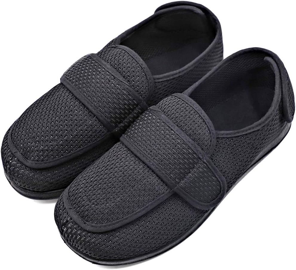 Mens Diabetic Slippers Edema Shoes with Adjustable Closures Extra Wide Width House Diabetes Strap Footwear Easy On Off for Swollen Feet Elderly Father Indoor