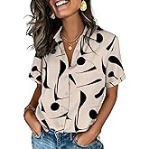 Zeagoo Button Down Shirts for Women Short Sleeve Collared Tops Dressy Casual V Neck Blouses