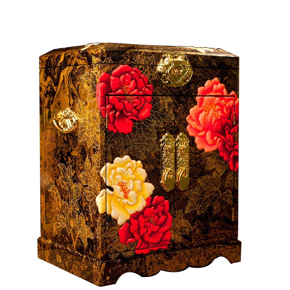 Laogg Jewellery Box,Wooden Chinese Storage Box Pingyao Push Light lacquerware Jewellery Box,Chinese 