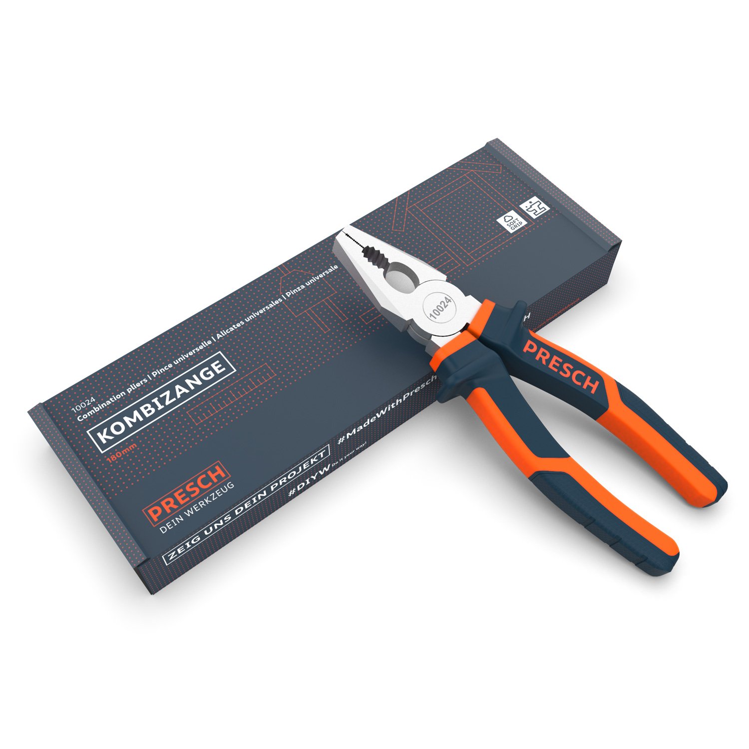 Presch Kombizange 180 mm - Universalzange ölgehärtet aus CR-V mit 2-Komponenten Griff und Greifflächen gezahnt 3