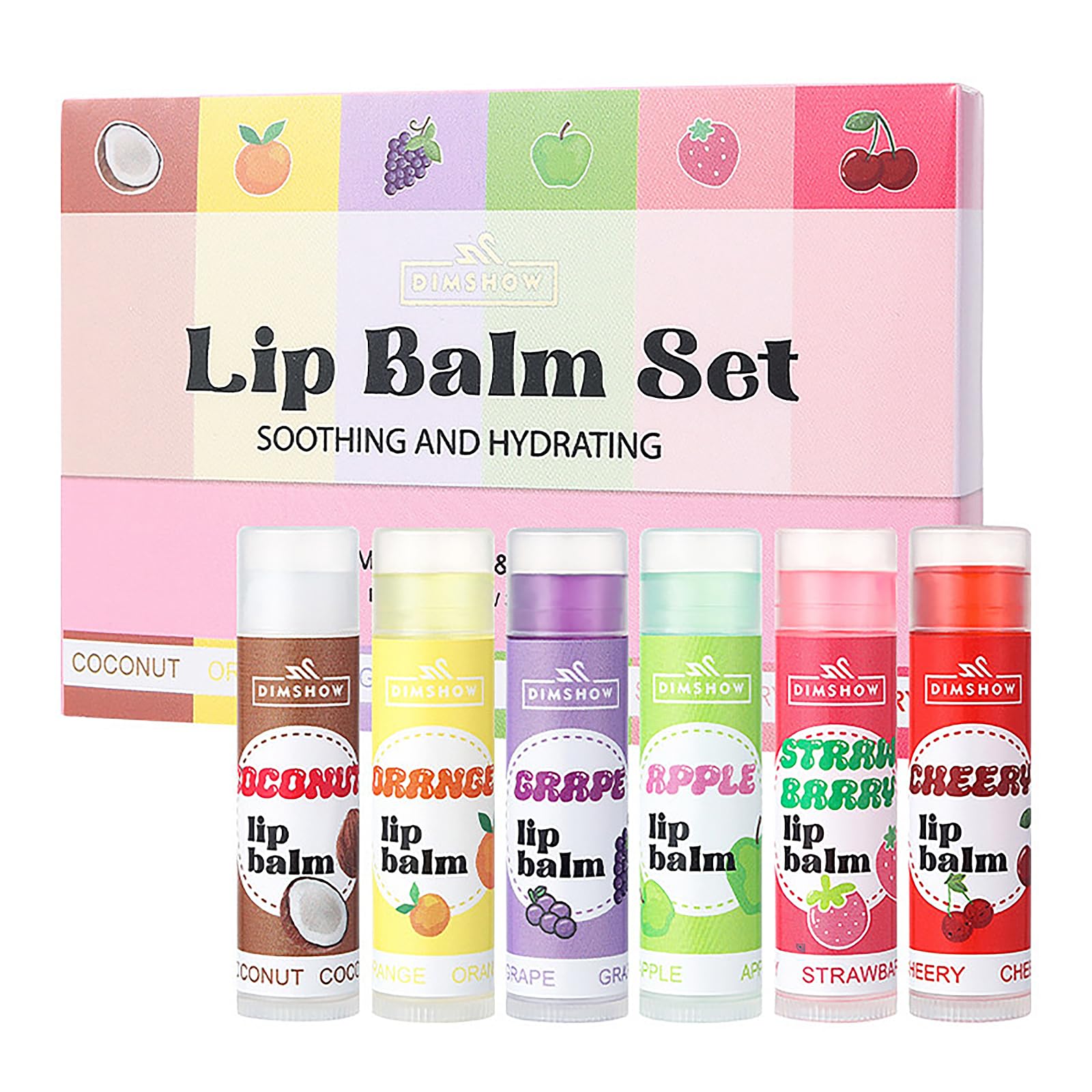 6PCS Mini Lip Balm Set - Fruit Flavoured Lip Balm Multipack - Moisturising Lip Balm Stick - Hydrating Lip Moisturiser for Dry Cracked Lips Repair- Lip Sleeping Mask for Lip Care