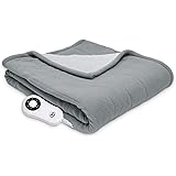 Serta | Reversible Sherpa/Fleece Heated Electric Throw Blanket, 50"x60" With 5 Setting Controller, Gray