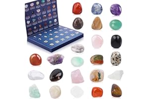 Crystal Advent Calendar 2025 for Kids, 24 Natural Gemstones & Healing Stones Advent Calendar with Geographic Gemstone Rocks a