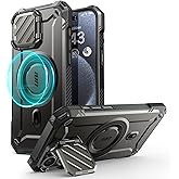 SUPCASE for iPhone 15 Pro Max Case with Camera Cover & Stand (UBMag XT) [Compatible with MagSafe] [Built-in Kickstand] [Military-Grade Protection] Heavy Duty Rugged Magnetic Phone Case, Black