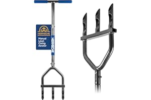 Hermsche Lawn Aerator Coring Tool, Manual Plug Core Aerators with 3 Half-Open Hollow Slot Tines, Heavy Duty Grass Aeration Tool for Soils Yard Garden