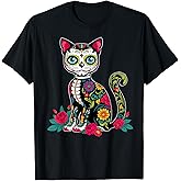 Sugar Skull Cat Dia De Muertos Day Of Dead Halloween Mexican T-Shirt