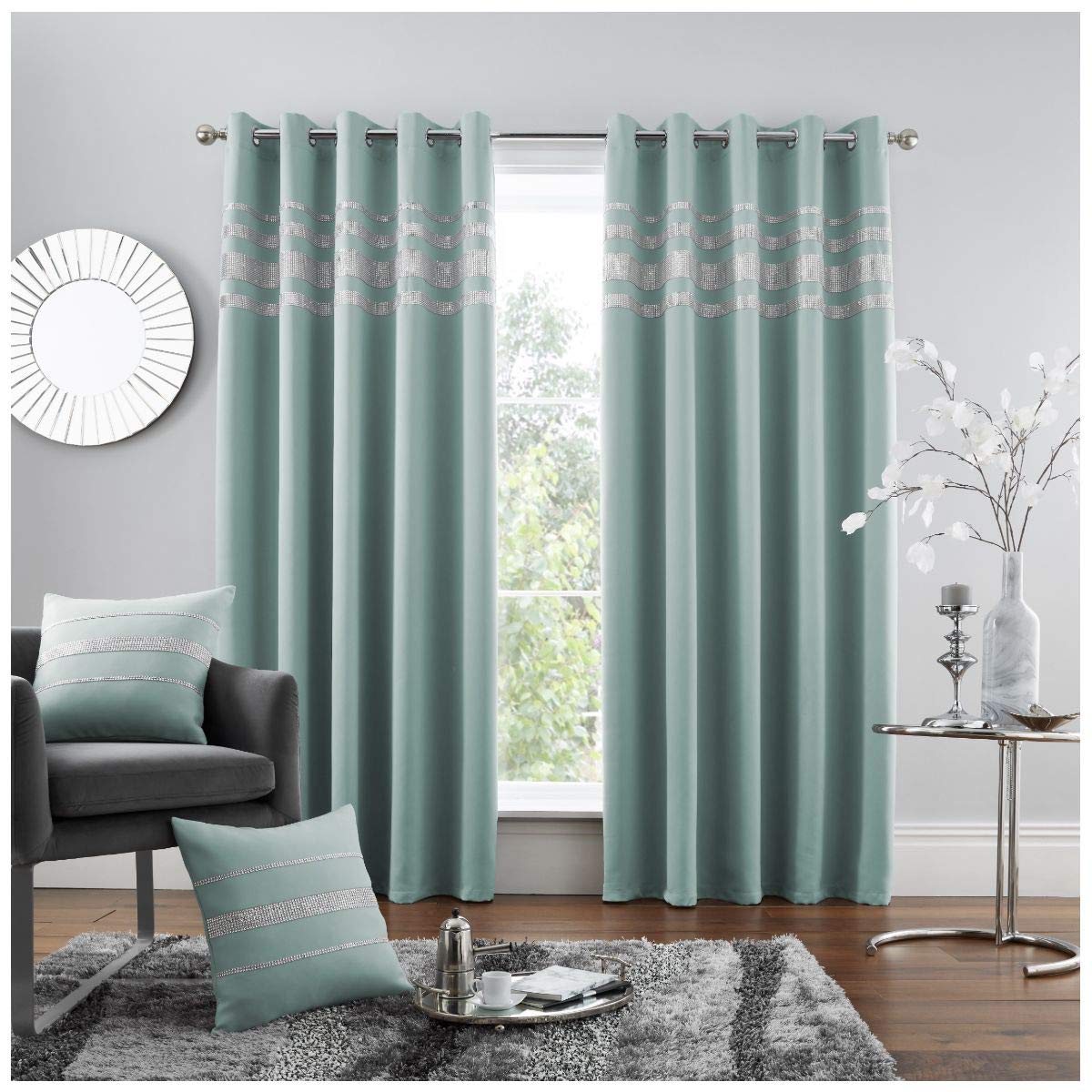 GC GAVENO CAVAILIA Eyelet Kendal Blackout Curtain, Easy Care Ring Top Living Room Décor, 66x90Cm, Duck Egg, 100% Polyester, 66x90
