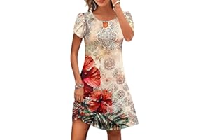 lcepcy Boho Dresses for Women 2024 Summer Ethnic Printed Dress Loose Tunic Dress Beach Vacation Knee Length Dress
