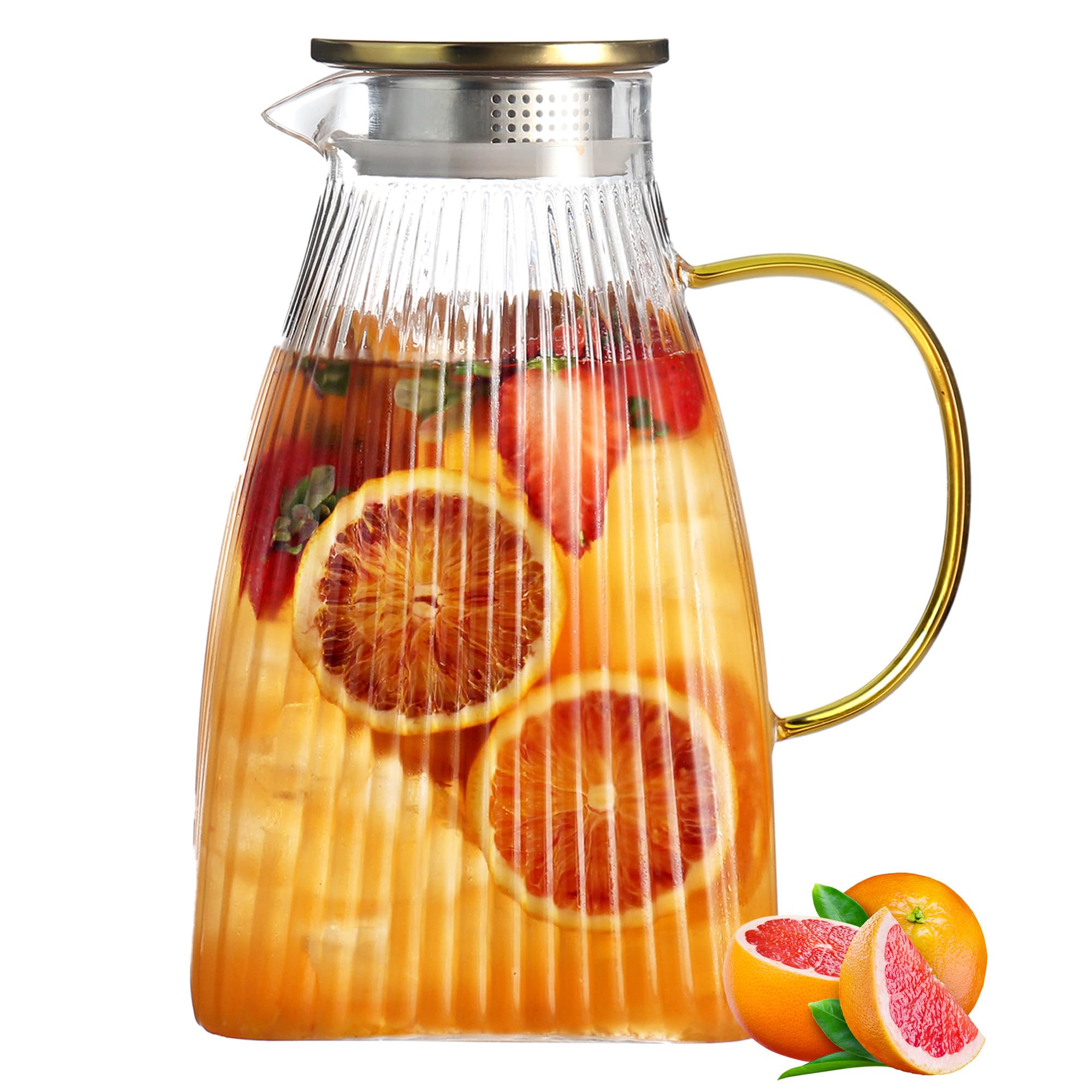 Photo 1 of 2.5L 86 OZ Glass Pitcher with Lid and Handle for Fridge,Large Hot Cold Water Carafe for Cold Brew.Coffee,Lemonade,Iced Sun Tea,Beverage,Milk,etc,heat-resistant borosilicate glass water jug