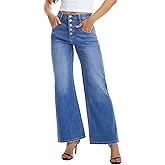 ONESO Womens Wide Leg Jeans High Waisted Button Fly Stretchy Flared Jeans for Women Baggy Denim Pants
