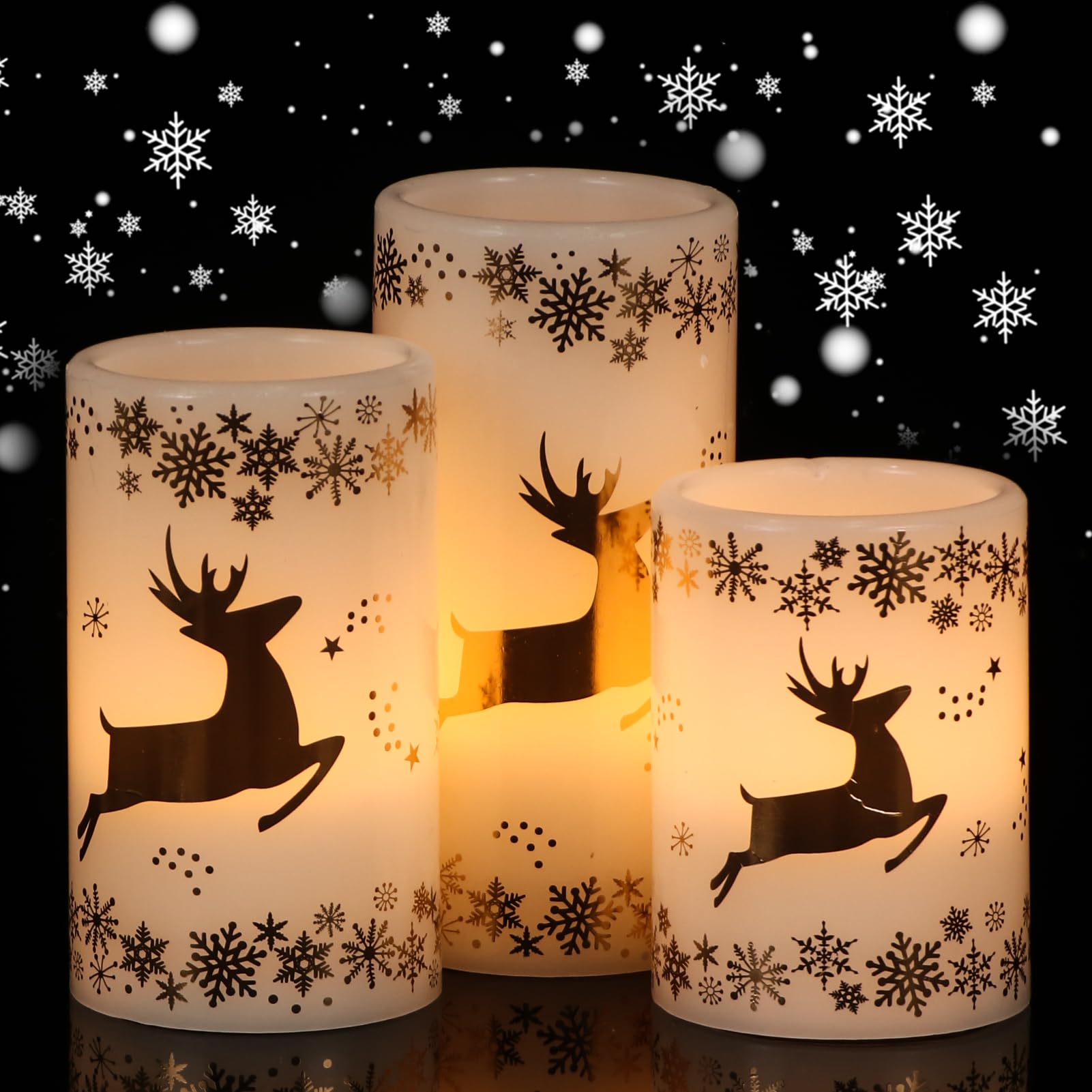 Snowman Flameless Candles Set - Real Wax LED Christmas Candles With Timer