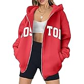 FASHGL Oversized Zip Up Hoodies for Women Casual Graphic Long Sleeve Sweatshirts Fall Spring Track Jackets with Pockets