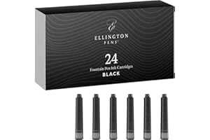Ellington Pens 24 Black Fountain Pen Ink Refills - 24 Pack International Standard Size Cartridges - Ink for Fountain Pens - Premium Quality & Non-Toxic, Long-Lasting & Waterproof, Dries Quickly