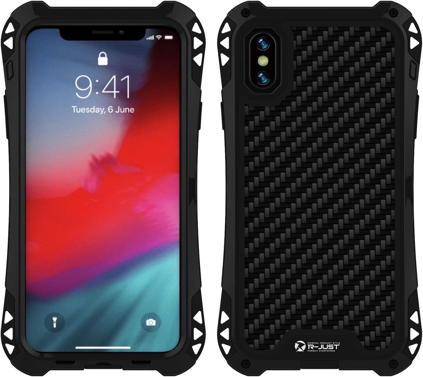 Simicoo iPhone Xs Max Neo Hybrid Aluminum Metal Bumper Military Heavy Duty Dual Layer Flexible Silicone TPU Carbon Fiber Rugged Hard Shockproof Case for iPhone Xs Max (Black/Black, iPhone Xs Max)