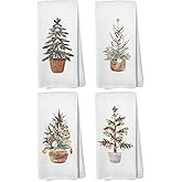 Liosei Christmas Tree Kitchen Towels Decor, Winter Christmas Tree Hand Dish Towels for Bathroom, Farmhouse Xmas Holiday Kitchen Bathroom Decor, 16x24 Inch Set of 4