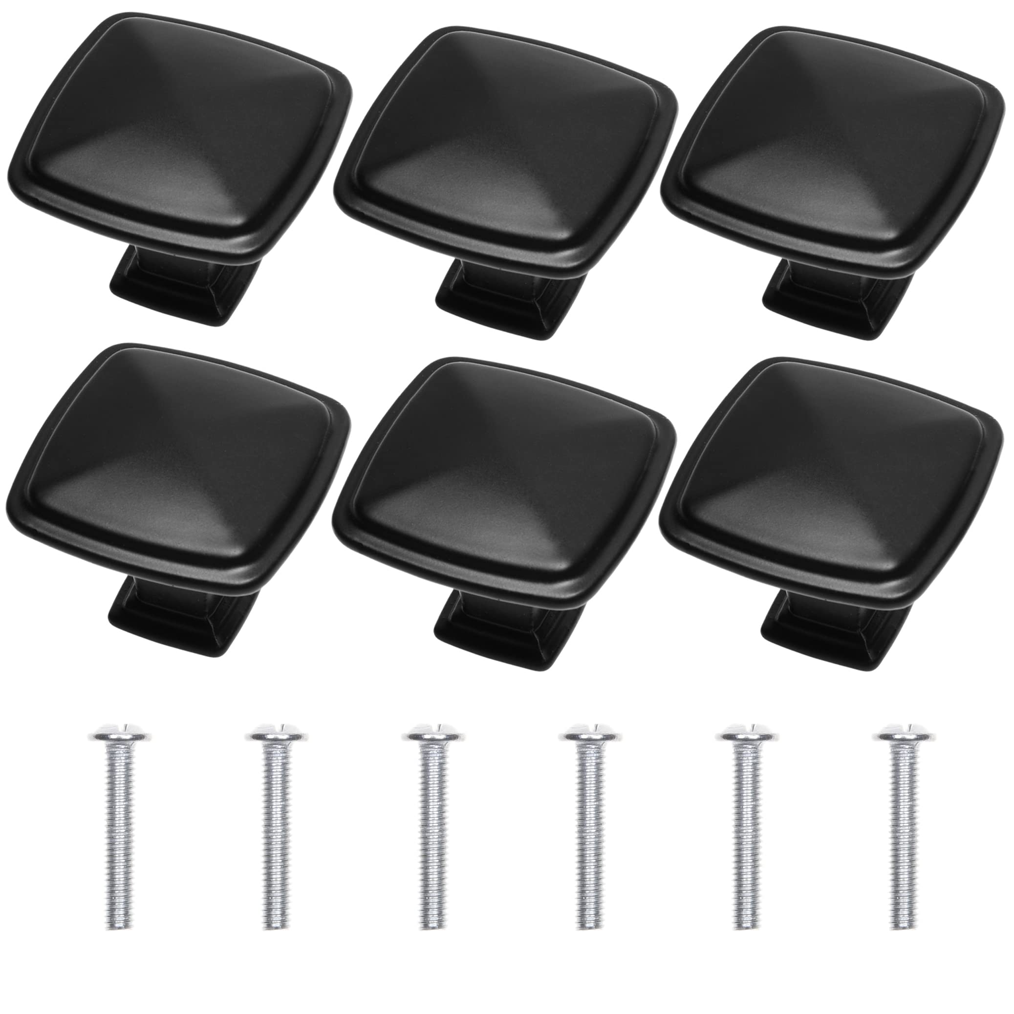 Kare & Kind 6X Square Cabinet Knobs - Matte Black - Pulls for Kitchen Drawers, Cupboards, Dressers - Classic Looking Handles - Hardware for DIY, Home Improvement