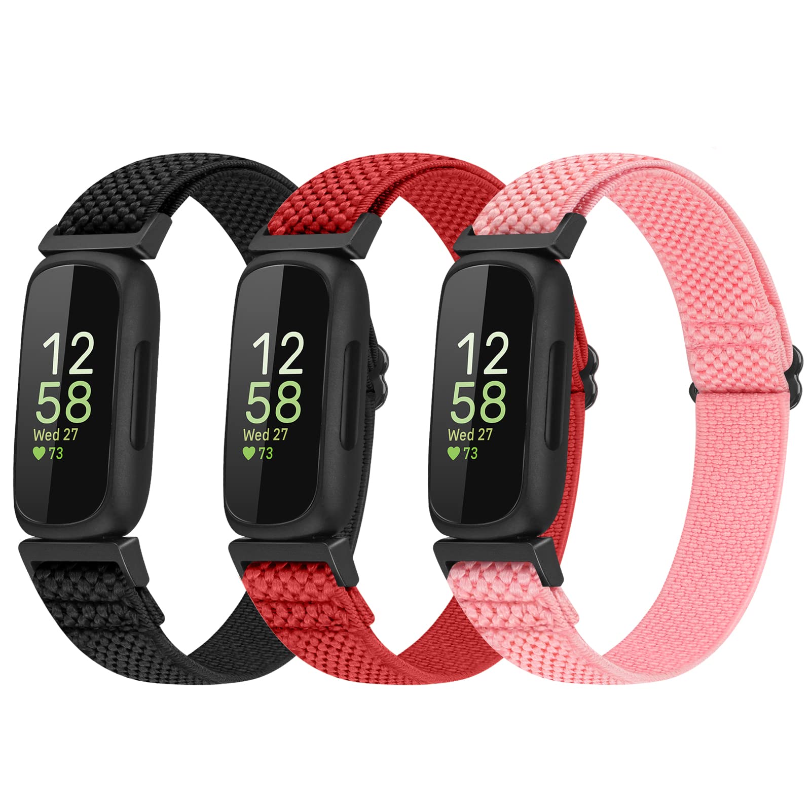 Enkic 3 Pack Elastic Strap Compatible with Fitbit Inspire 3/Inspire HR, Adjustable Stretchy Nylon Sport Replacement Wristband for Men Women