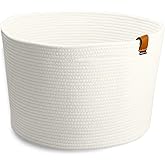 DENJA & CO Extra Large Blanket Basket for Living Room - White Farmhouse Woven Baskets for Storage | Cotton Rope Large Baskets for Blankets, Pillows, Toys, or Laundry | Ivory White (21" Wide x 13.8" Tall)
