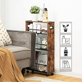 HOOBRO Slim Storage Trolley 4-Tier Narrow Kitchen Cart Rustic Brown Black view 3