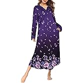 Ekouaer Womens Nightgown Long Loungewear V Neck Nightshirt Sleepwear Full Length Sleepshirt with Pockets