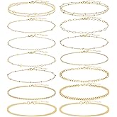 NEWITIN 15 Pieces Shell Ankle Bracelet for Women Adjustable Bracelets Boho Beaded Stretch Anklets Seashell Starfish Layered Anklets Summer Beach Holiday Jewelry for Women