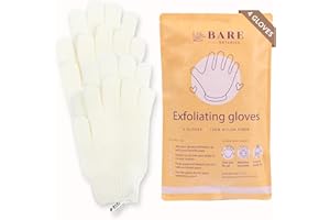Bare Botanics 4 Pack White Exfoliating Gloves for Shower | 100% Nylon Fibers | Exfoliating Bath Gloves for Shower Exfoliating | Shower Gloves & Dead Skin Remover for Body | Wet & Dry Exfoliating Glove