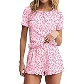 Lacozy Cute Pajama Sets for Women 2 Piece Short Pj Sets Woman Sleepwear | Womens Summer Pajamas Sets, Cute Pjs, Floral Print, Button Shirt and Shorts, Y2k Pajamas Shorts Set, Soft Loungewear, Lounge