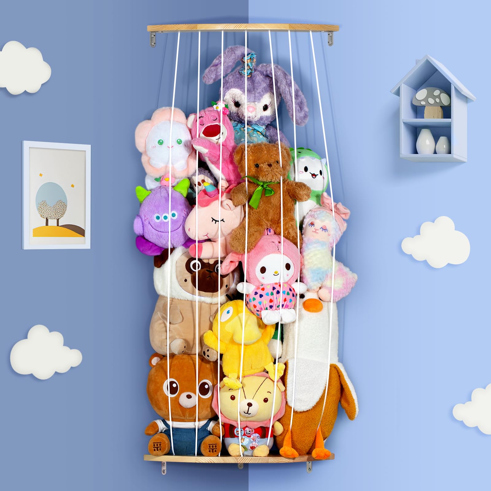 Stuffed Animal Storage 𝐓𝐨𝐲 Storage Organizer - Stuffed Animal Holder for 𝐊𝐢𝐝𝐬 room for Plushie 𝐓𝐨𝐲𝐬 with Adjustable Length Large Plush 𝐓𝐨𝐲𝐬 for 𝐍𝐮𝐫𝐬𝐞𝐫𝐲 Play Room Bedroom 𝐊𝐢𝐝