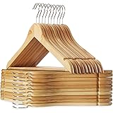 Casafield - 20 Natural Wooden Suit Hangers - Premium Lotus Wood with Notches & Chrome Swivel Hook for Dress Clothes, Coats, J