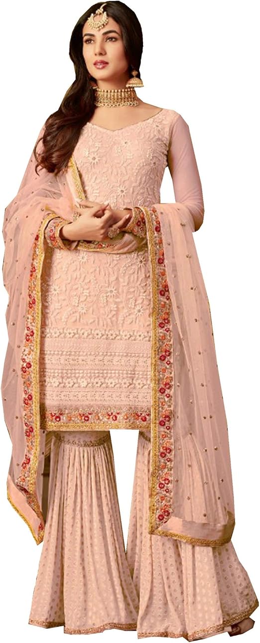 Amazon.com: ziya Indian Pakistani Women's Collection sharara Palazo Suit M 6402 (Light Pink 