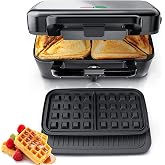 FOHERE Waffle Maker 3 in 1 with Removable Non-Stick Plates, 1200W | Sandwich Maker &amp; Panini Press 5-Gear Temp Control and Ready Indicator Lights, Dishwasher Safe,Cool Touch Handle,Easy to Clean