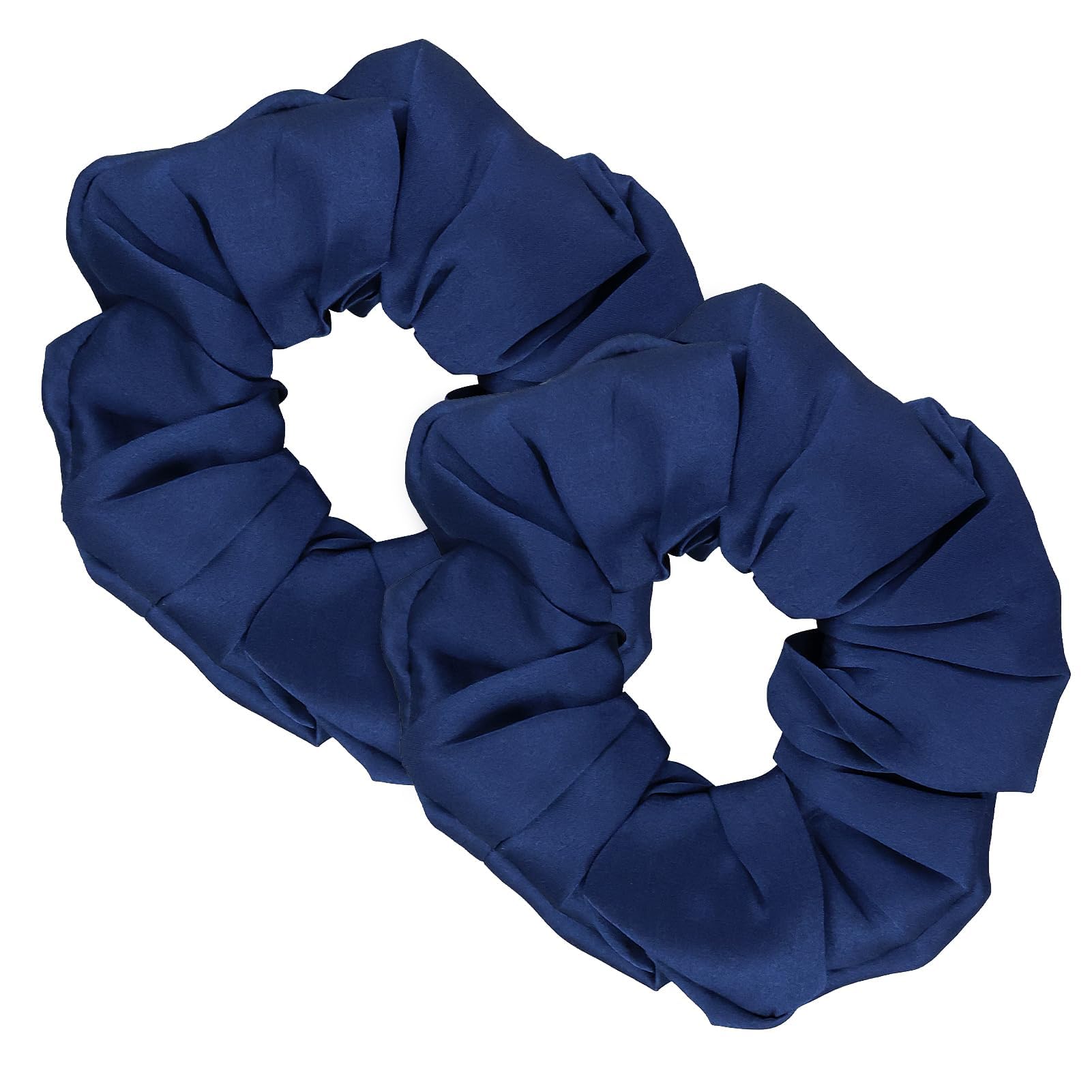 2 Pcs Silk Hair Scrunchies for Frizz Prevention, 100% Mulberry Silk Hair Ties, Elastic ponytail Holders Silk Hair Scrunchies for Women Hair Breakage Prevention(Navy Blue)