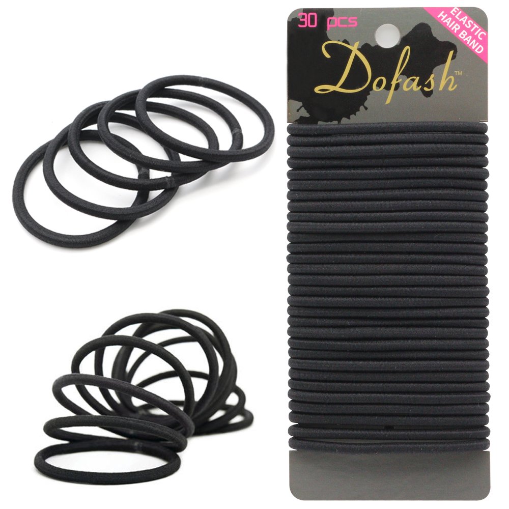 Dofash 30pcs Hyper elastic hair ties ponytail holders Black (Black)