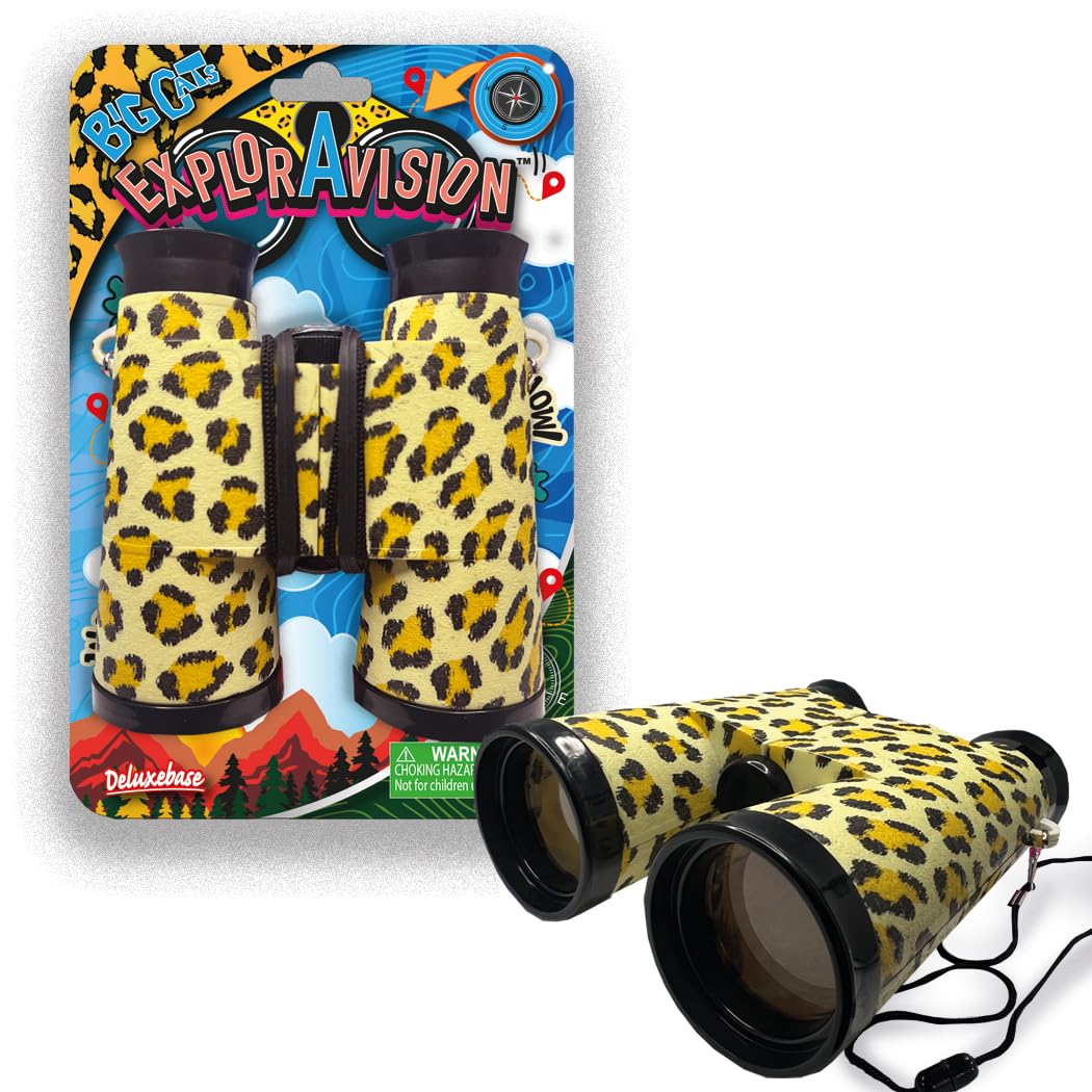 ExplorAvision - Big Cat Binocular from Deluxebase. Safari Portable and Compact Binoculars for Kids. Educational Animal Explorer for Outdoor Adventure and Play.