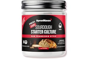 Apron Maven Premium Sourdough Starter Culture - Chewy Tangy San Francisco Style - Fresh Live Liquid Sour Dough in Jar - With Simple Beginner Friendly Feeding Instructions and Customer Support for Homemade Bread Baking Supplies
